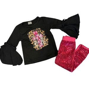 Toddler Girls 2T (S) Pink Black Easter He is Risen Outfit 2-Piece Set